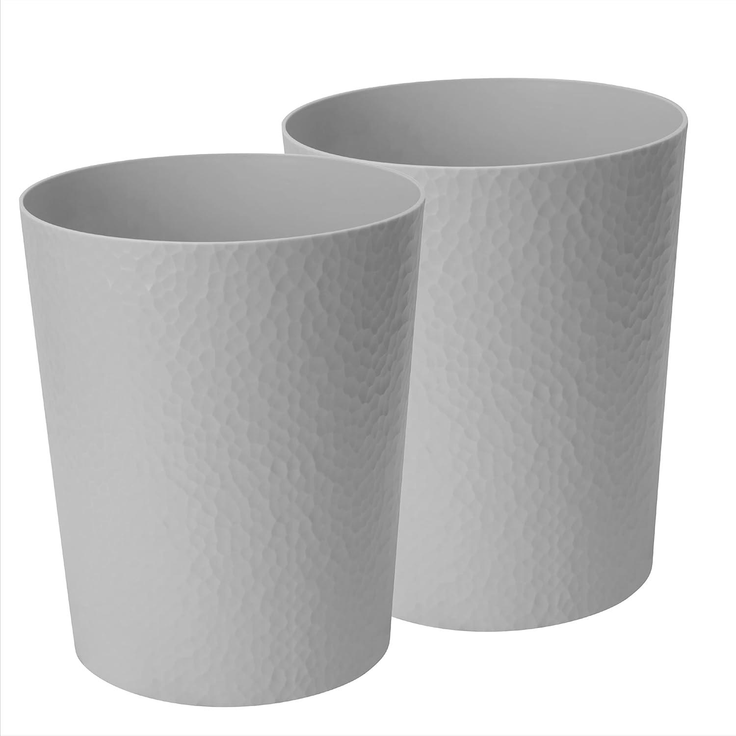 Bath Bliss 2 Pack 10 Liter Hammered Textured Bathroom Trash Can Wastebasket, Pewter