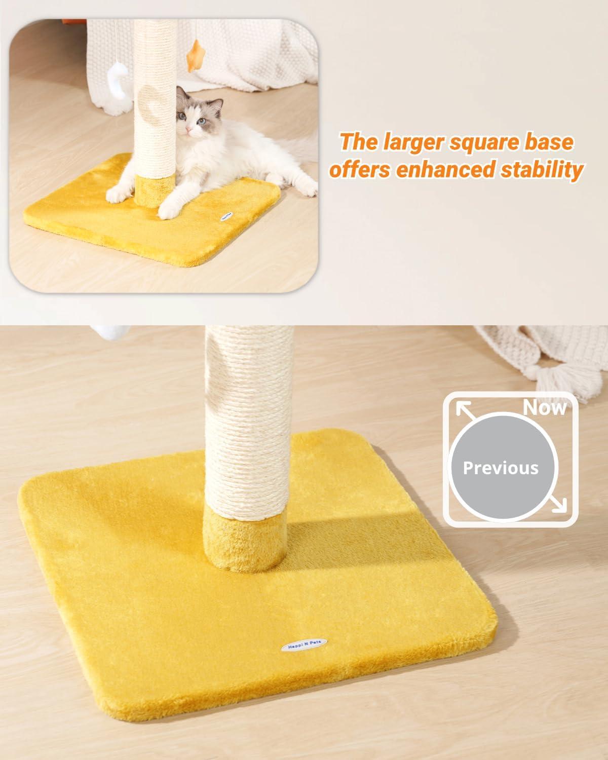 Happi N Pets 28" Large Cloud Cat Scratching Post with Bed(Ø15.3in), Cat Tree Tower for Indoor Cats, Tall Scratch Post with Natural Sisal Ropes & Soft Plush Perch, Removable Cover & Enhanced Base