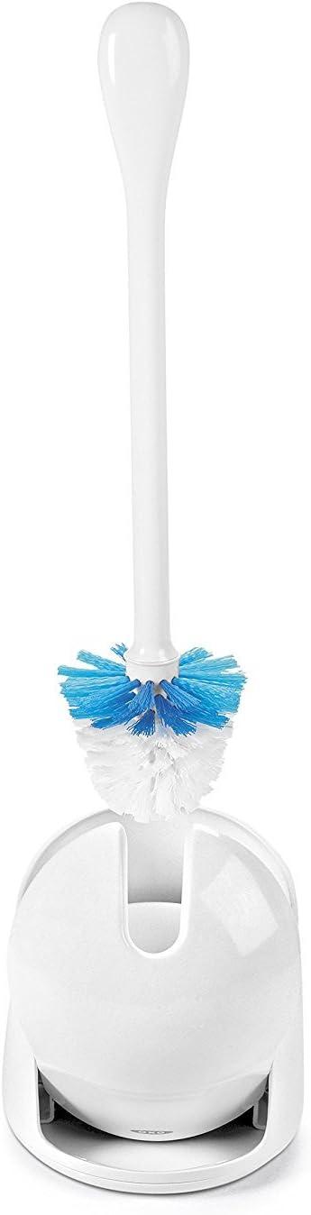 White Compact Toilet Brush with Holder and Ergonomic Handle