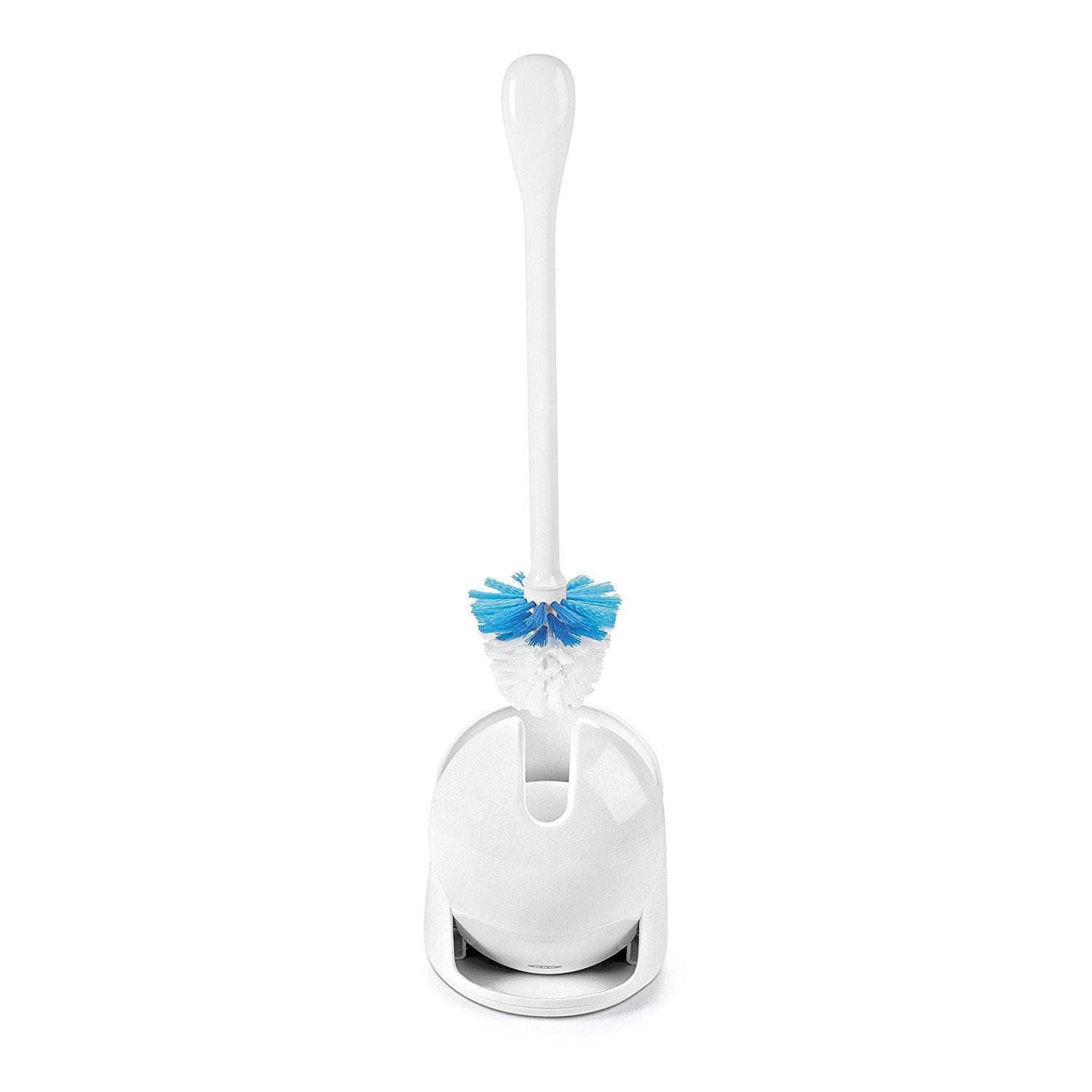 White Compact Toilet Brush with Holder and Ergonomic Handle