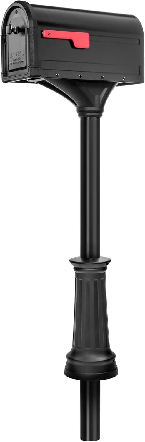 Large Black Aluminum Post Mount Mailbox with Steel Post