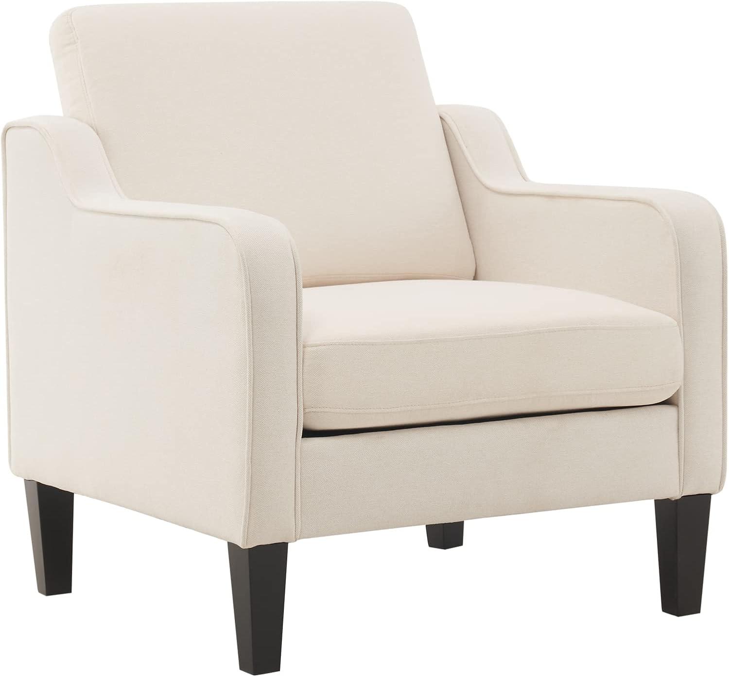 Beige Mid Century Modern Upholstered Accent Chair with Scooped Arms