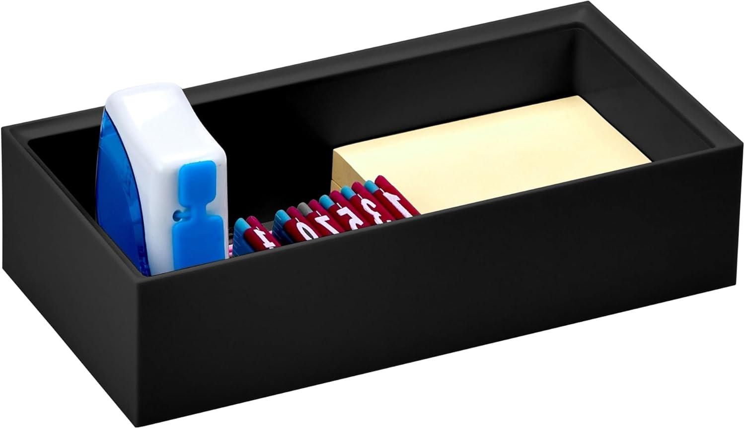 Black Stackable Desk Organizer Tray with Divider