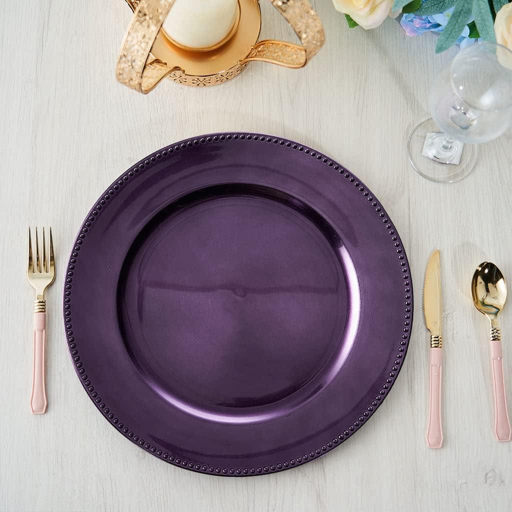 Efavormart 24 pcs 13" Purple Round Charger Plates Dinner Chargers for Tabletop Decor Holiday Wedding Catering Event Decoration