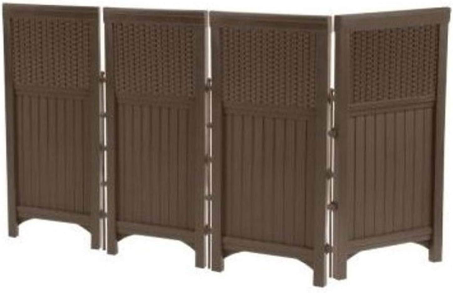 Suncast 4 Freestanding Wicker Resin Reversible Outdoor Panel Screen Enclosure, Brown