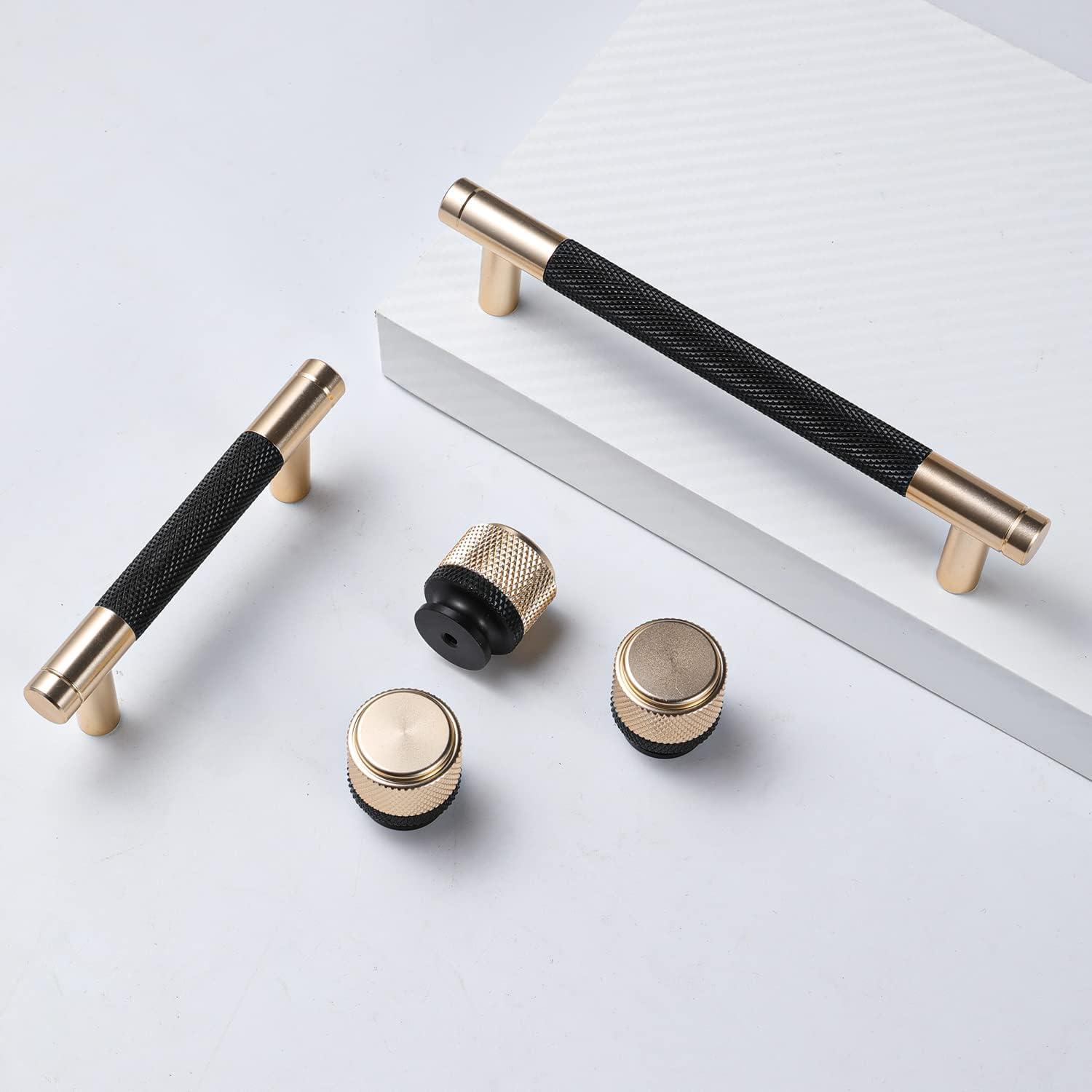 12 Pack 5 Inch 128 mm Barrel Cabinet Pulls Gold and Black Cupboard Aluminum Handles Drawer Pull Cabinet Handles