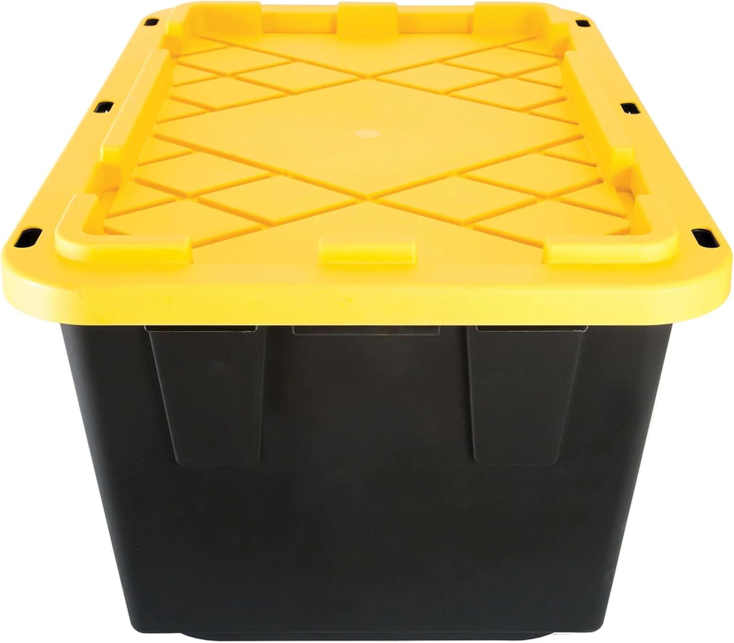 TOUGH BOX 27 Gal Stackable Storage Totes w/ Lids, Black and Yellow (4 pack)