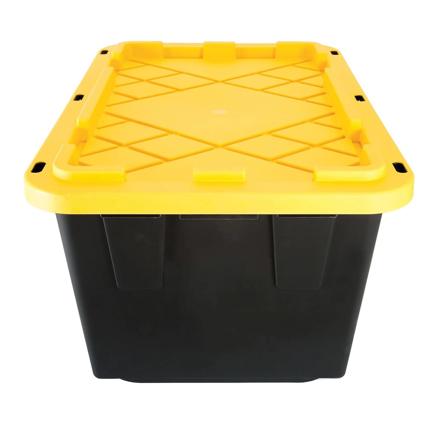 TOUGH BOX 27 Gal Stackable Storage Totes w/ Lids, Black and Yellow (4 pack)