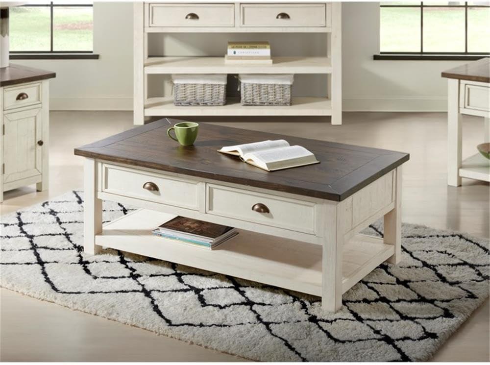 Martin Svensson Home Monterey 50" Coffee Table, Cream White and Brown