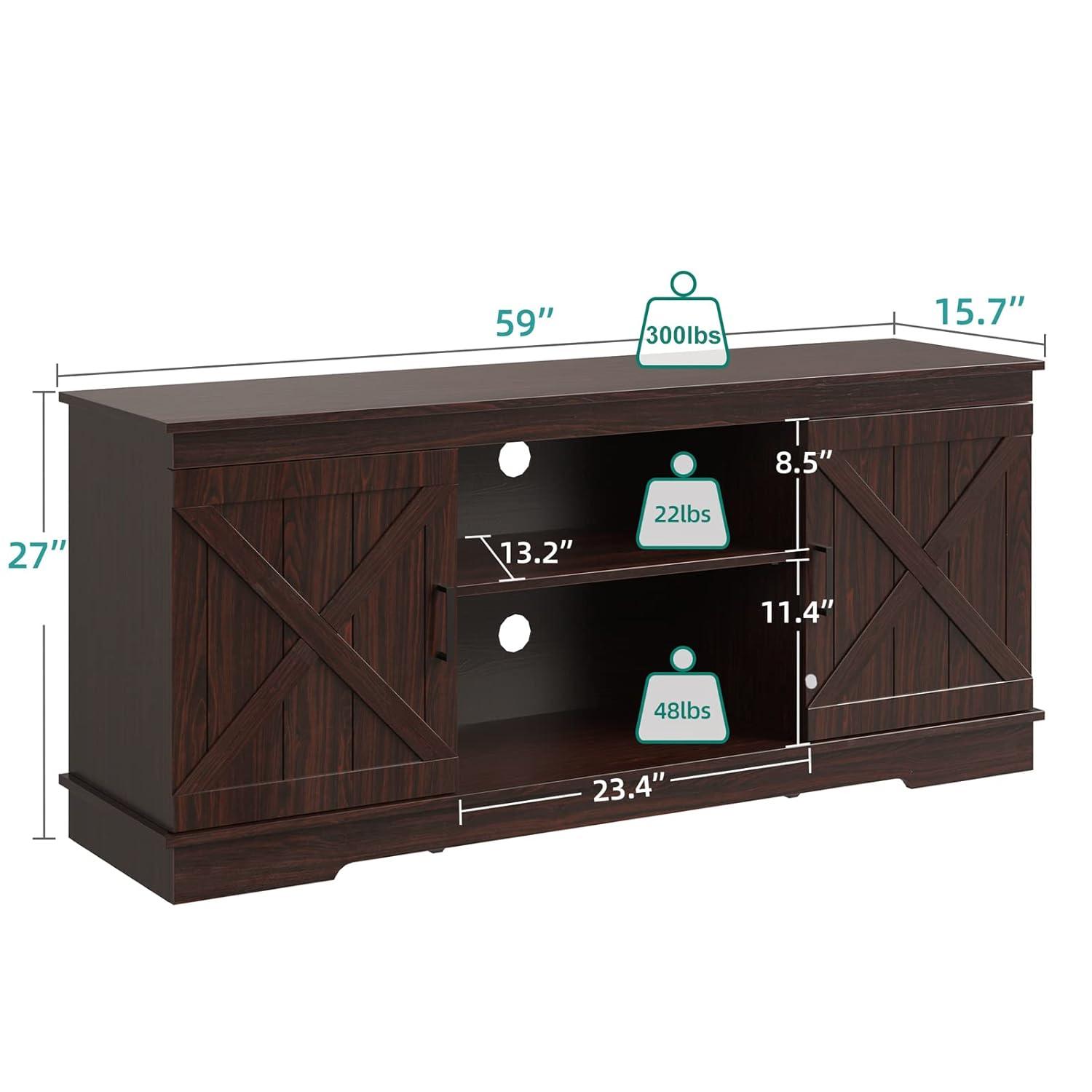 YITAHOME Entertainment Center for 65 Inch TV, Farmhouse TV Stand with Double Barn Doors and Storage Cabinets, Rustic Media Console Table TV Cabinet for Living Room, 59 Inches, Espresso