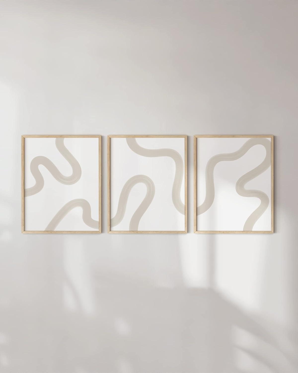 HAUS AND HUES Neutral Wall Art - Set of 3 Beige Wall Art Geometric Wall Decor, Boho Wall Art Neutral Wall Decor, Abstract Wall Art for Living Room Boho Pictures Modern Wall Art (Framed Beige 12x16)