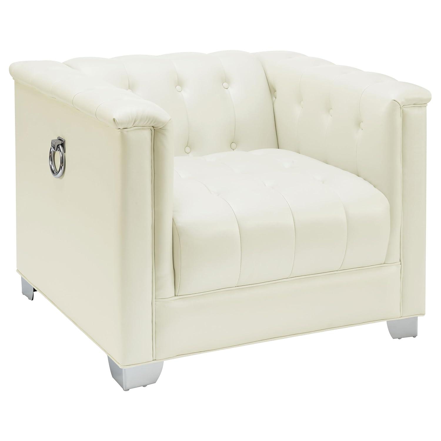 Coaster Company 3 Piece Traditional Faux Leather Living Room Set White