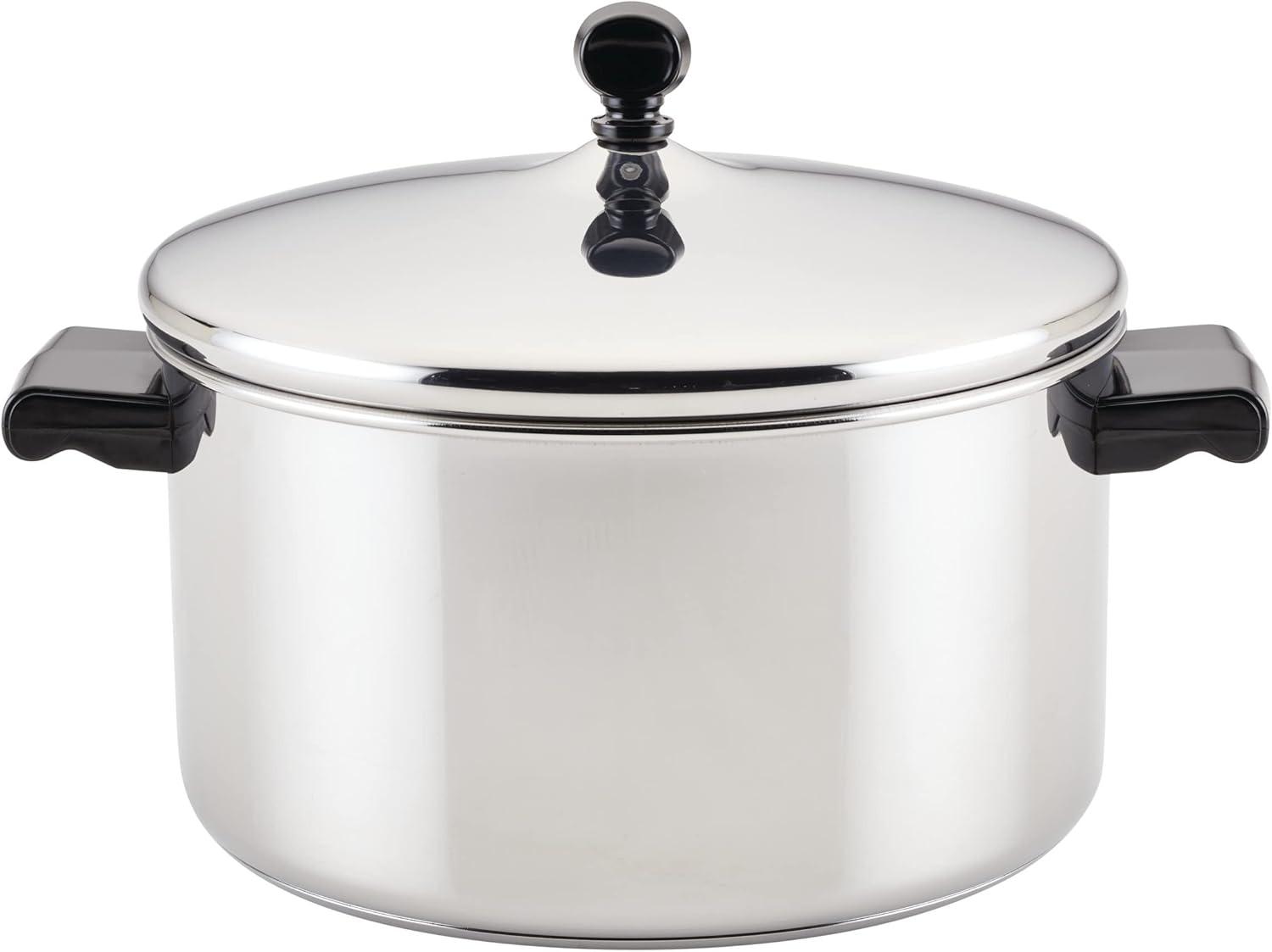 Farberware Classic Series 6qt Stainless Steel Stockpot with Lid Silver: Dishwasher-Safe, Induction & Gas Compatible