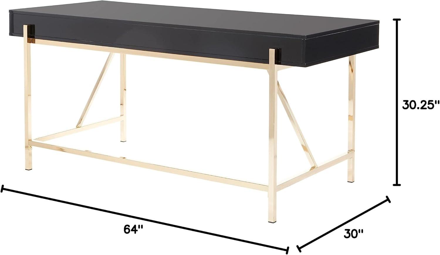 Broadway Desk with Black Gloss Finish and Gold Frame