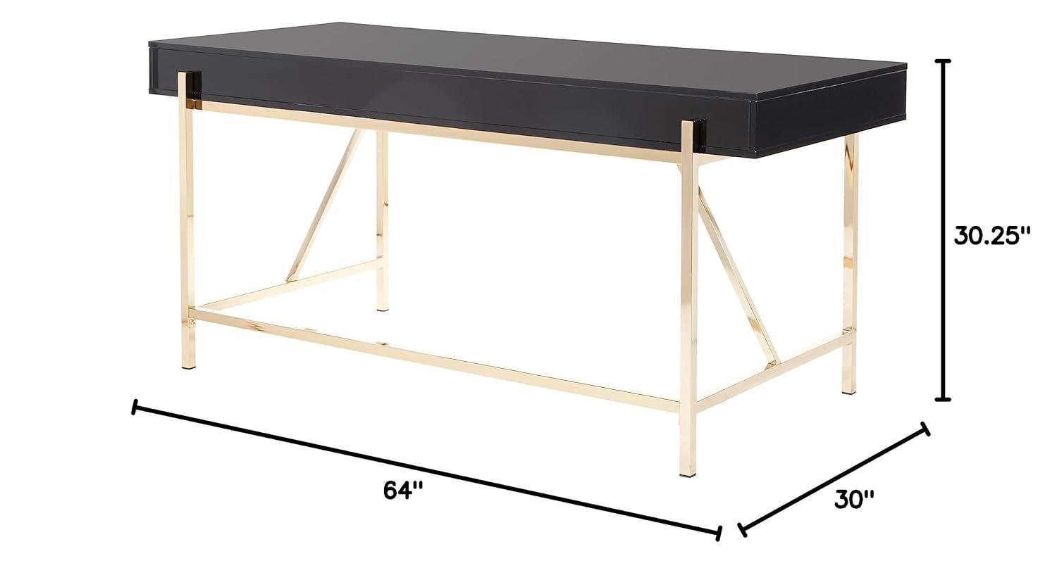 Broadway Desk with Black Gloss Finish and Gold Frame
