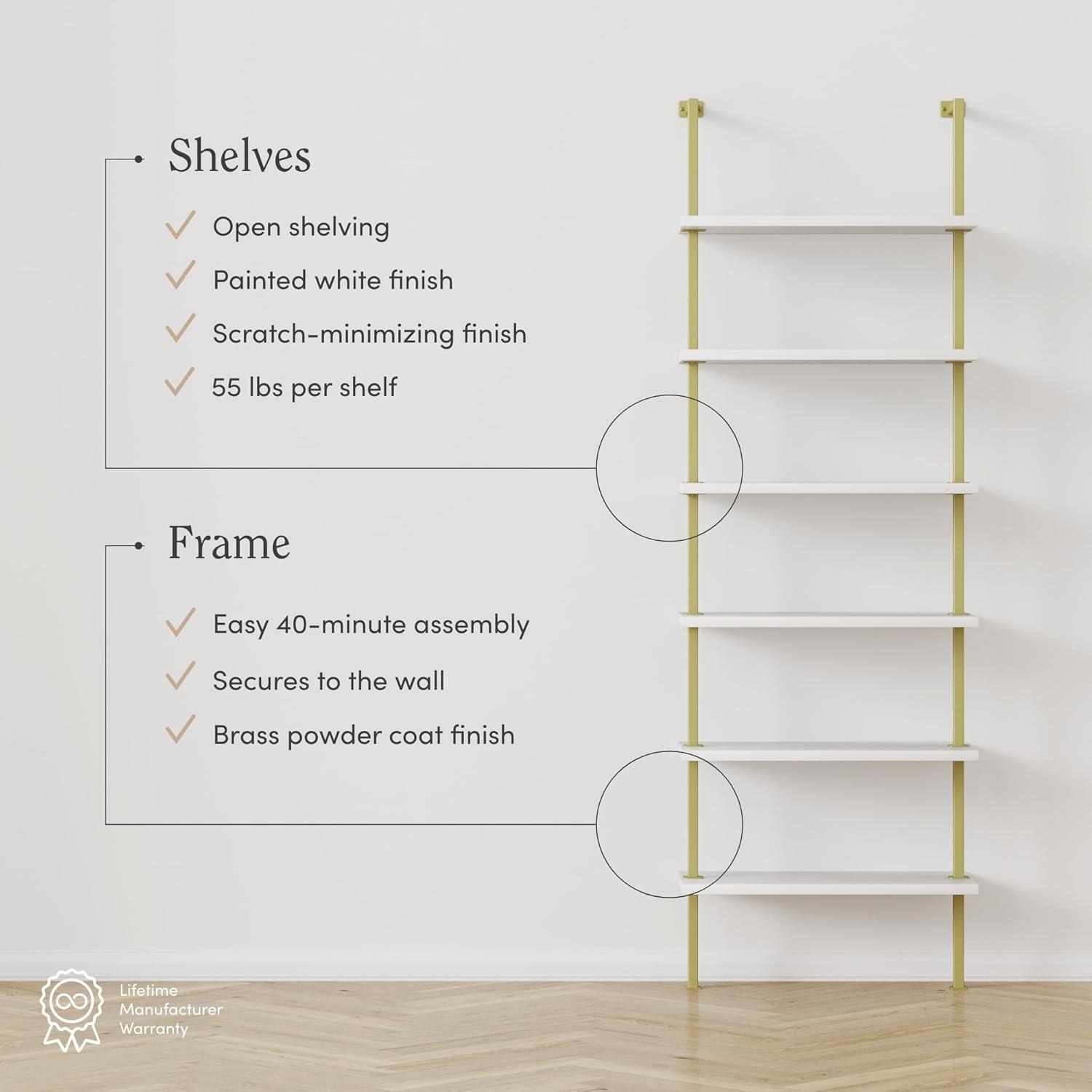 85" Theo 6 Tier Wood Wall Mount Ladder Bookshelf - Nathan James