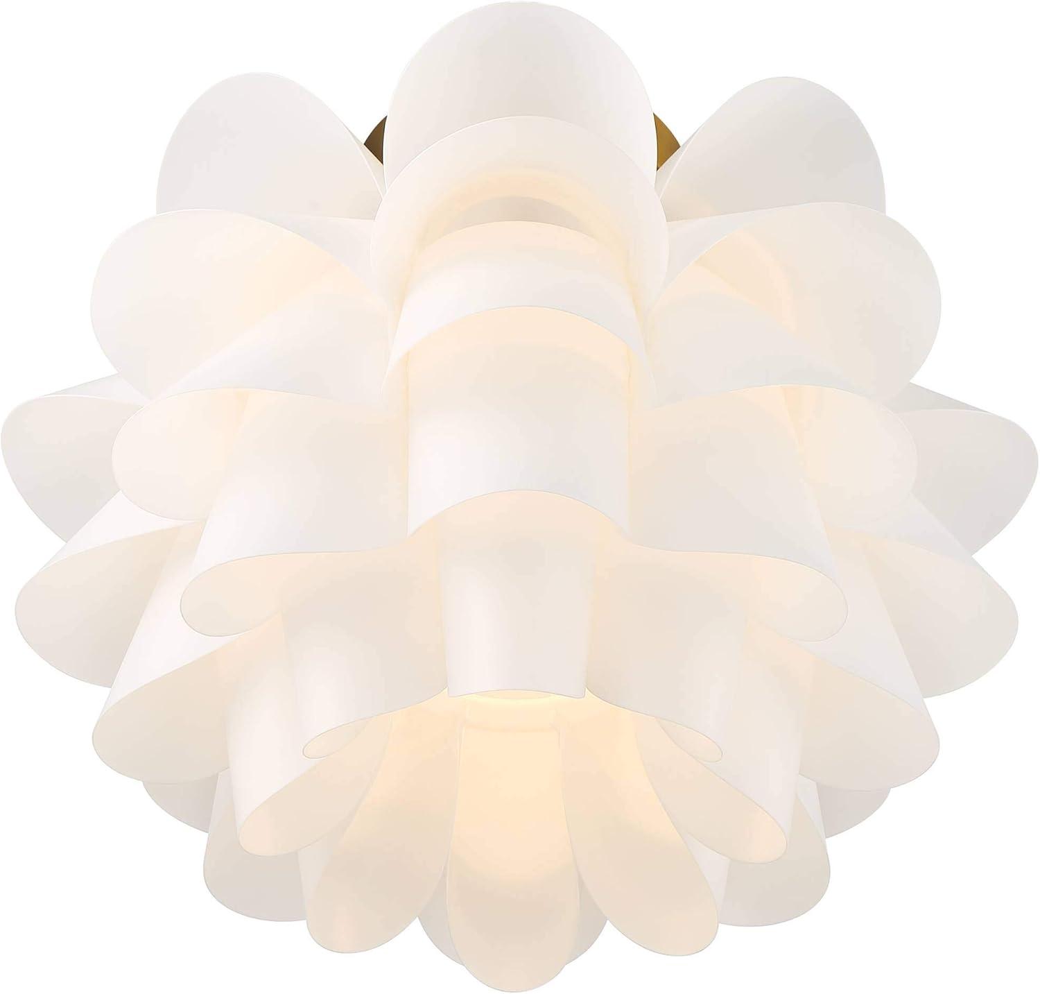 Possini Euro Design Modern Ceiling Light Semi Flush Mount Fixture White Flower Gold Metal 15 3/4" Wide Living Room Bedroom Kitchen