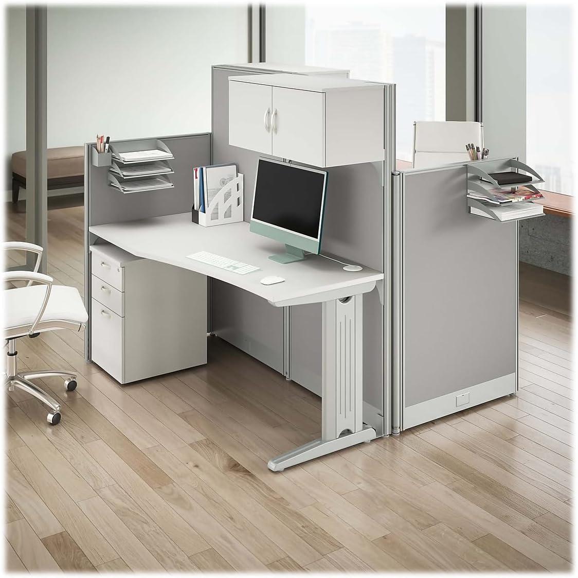 BBF Office In An Hour 2 Person Straight Cubicle Desks with Storage, Drawers, and Organizers