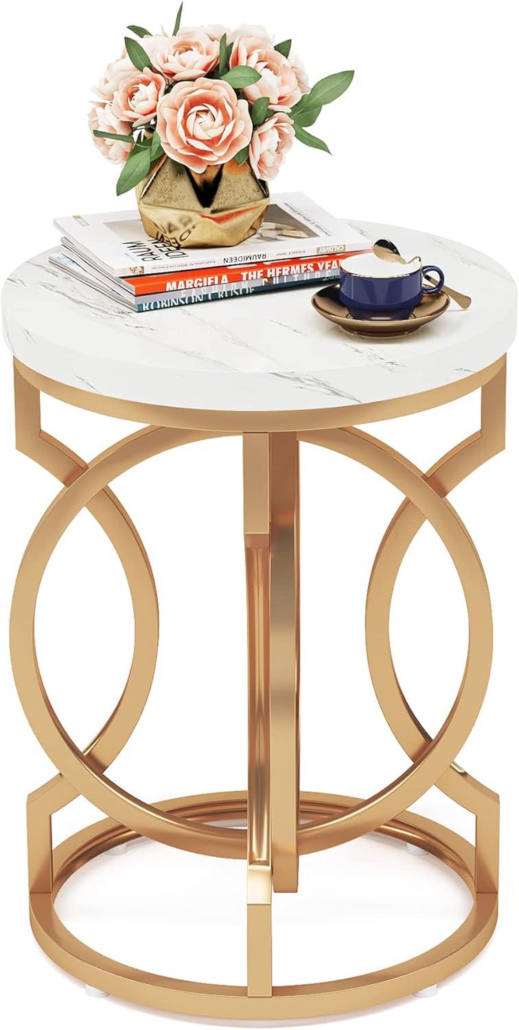 Tribesigns Morden Round End Table with Faux Marble White Top, 20" Sofa Side Table Coffee Table Cocktail Table with Unique Gold O-shaped Base for Living Room Bedroom