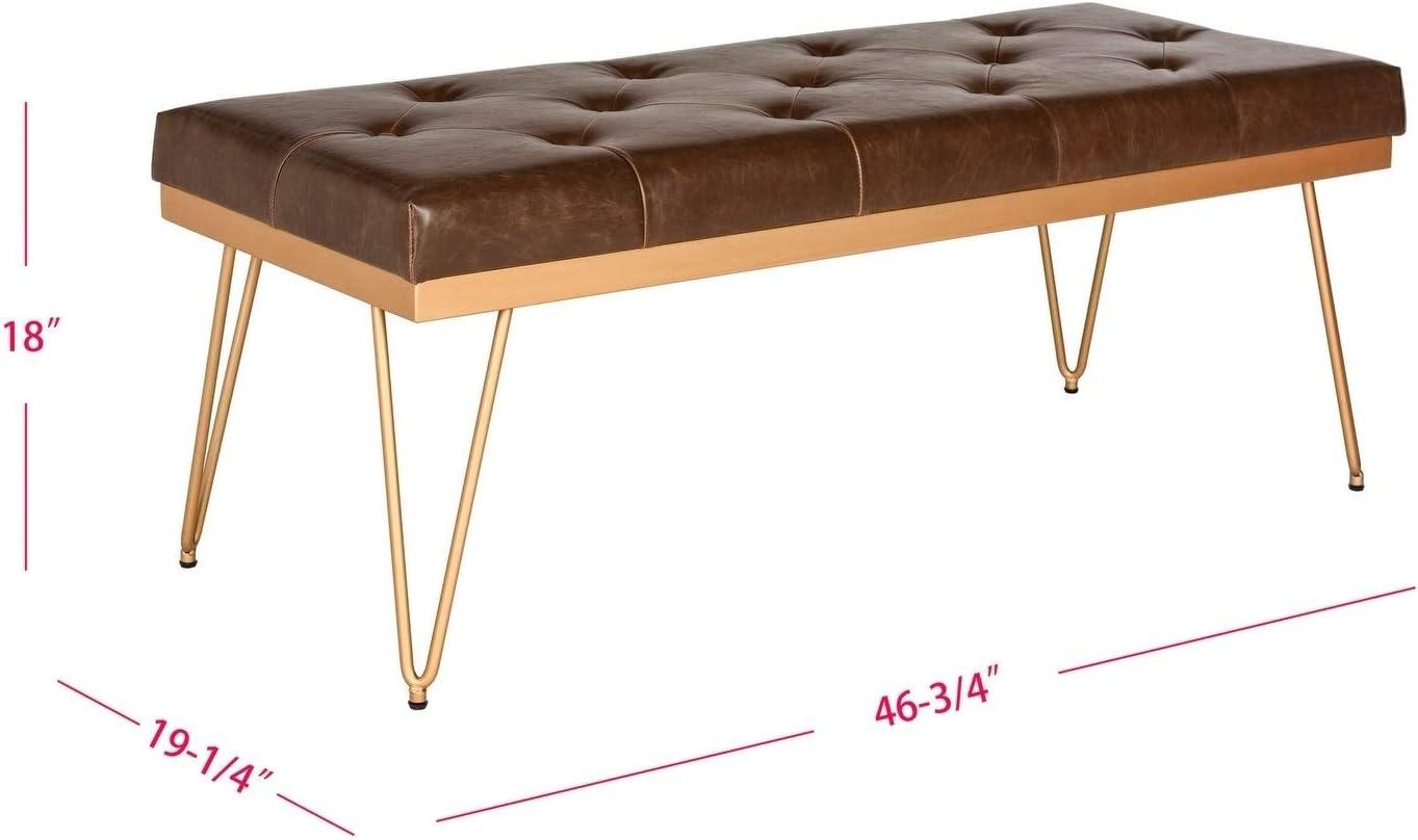 Transitional Brown and Gold PU Leather Bench with Hairpin Legs