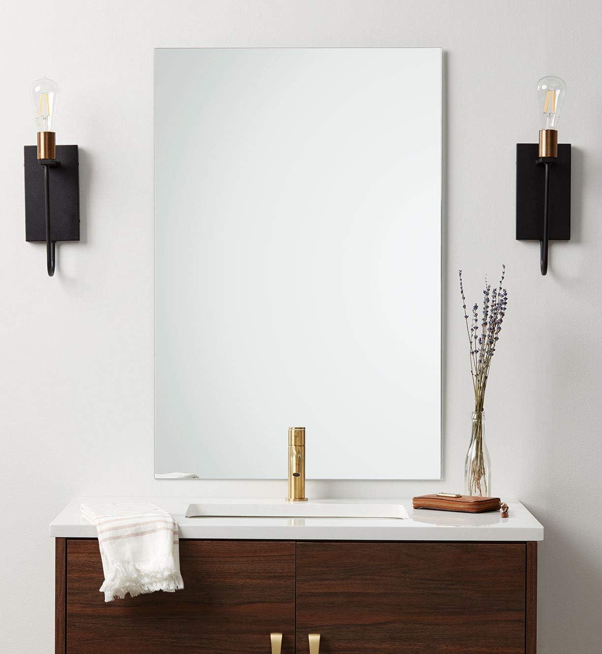 Elegant Frameless Rectangular Vanity Mirror with Beveled Edge, 16" x 24"