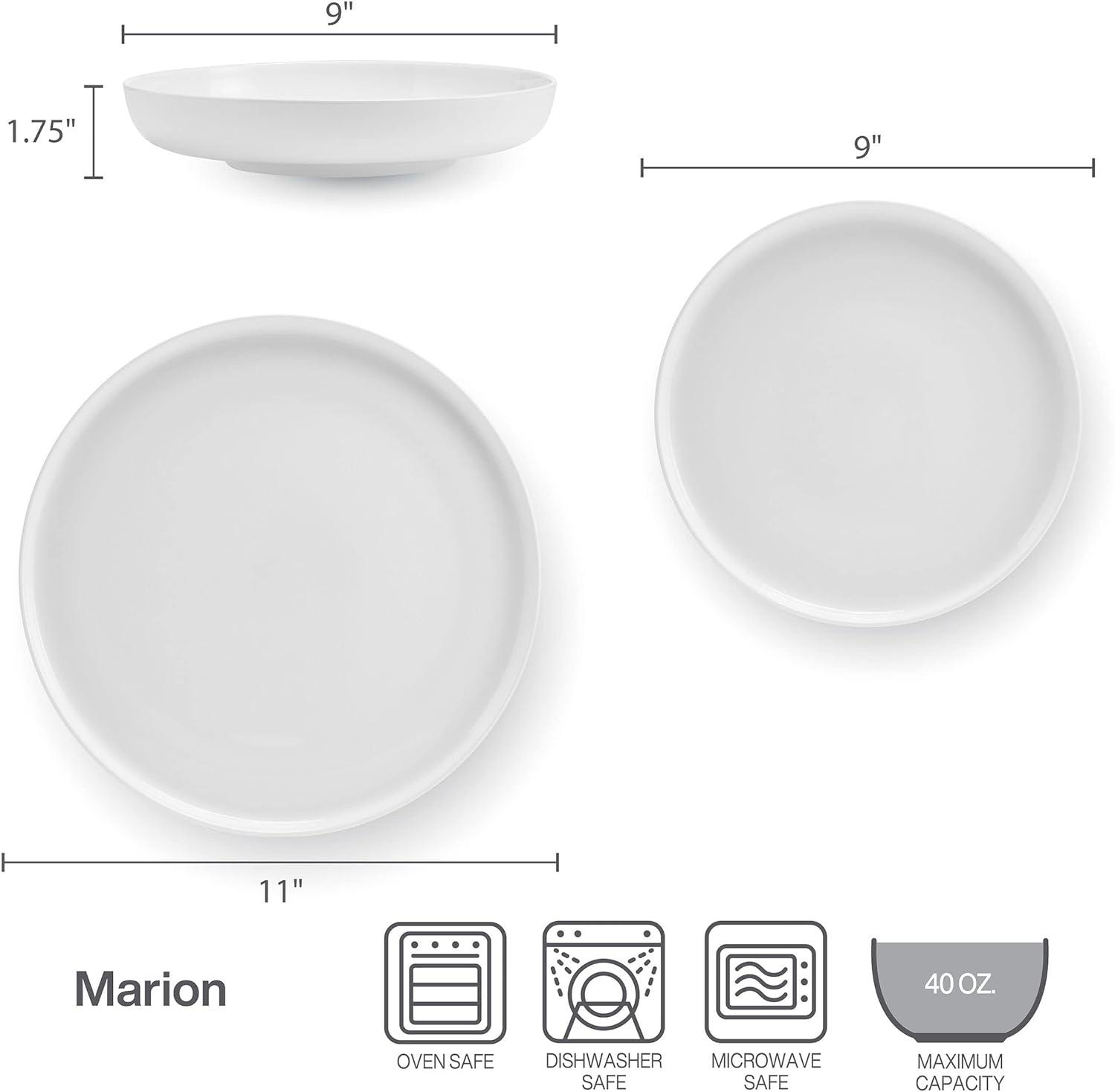 White Porcelain 12-Piece Round Dinnerware Set, Service for 4