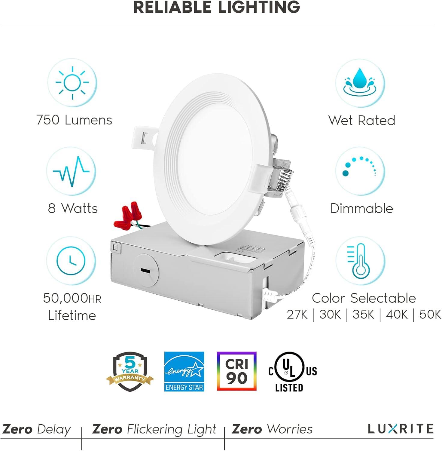 4'' Selectable Color Temperature Dimmable Air-Tight IC Rated LED Canless Recessed Lighting Kit