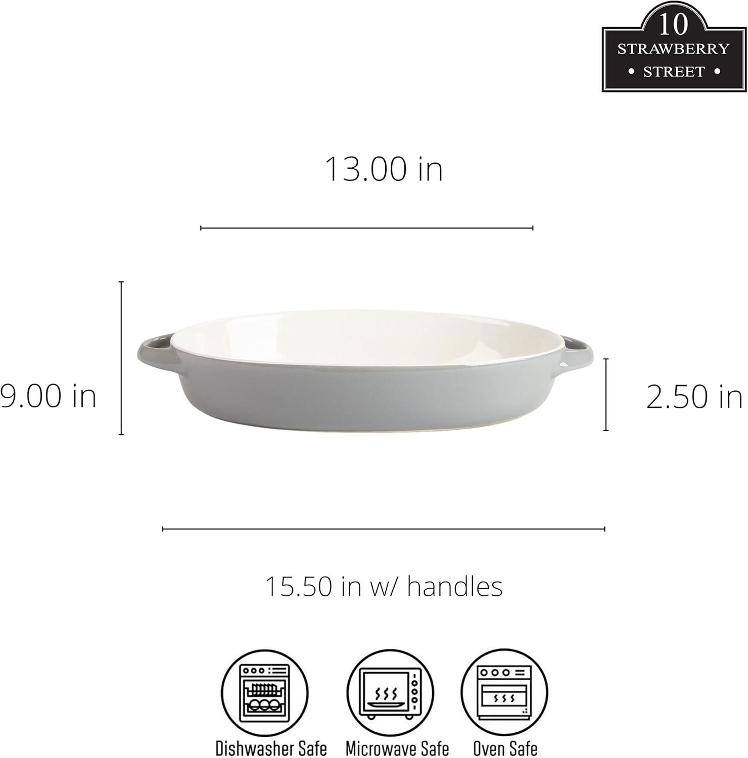 Gray Oval Stoneware Bakeware Set with Handles, 13" and 10.5"