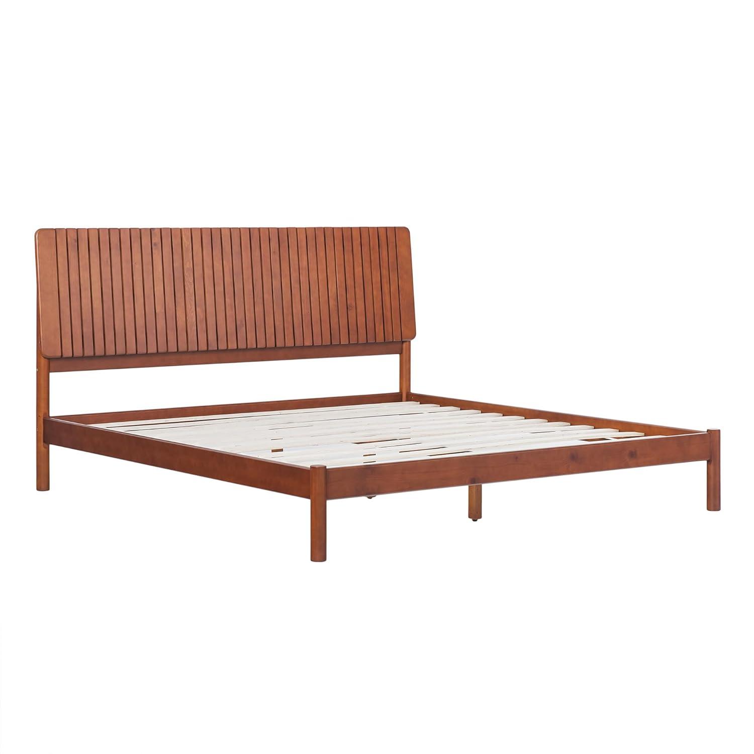 Walker Edison Transitional Solid Wood Platform King Bed - Brown