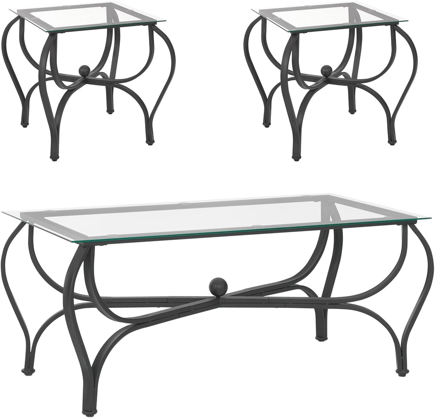 OYang Coffee Table Set Of 3, Living Room Tables Set with 2 Square End Side Table, Rectangle Long Desk, Retro Living Room Set for Apartment, Home, Office