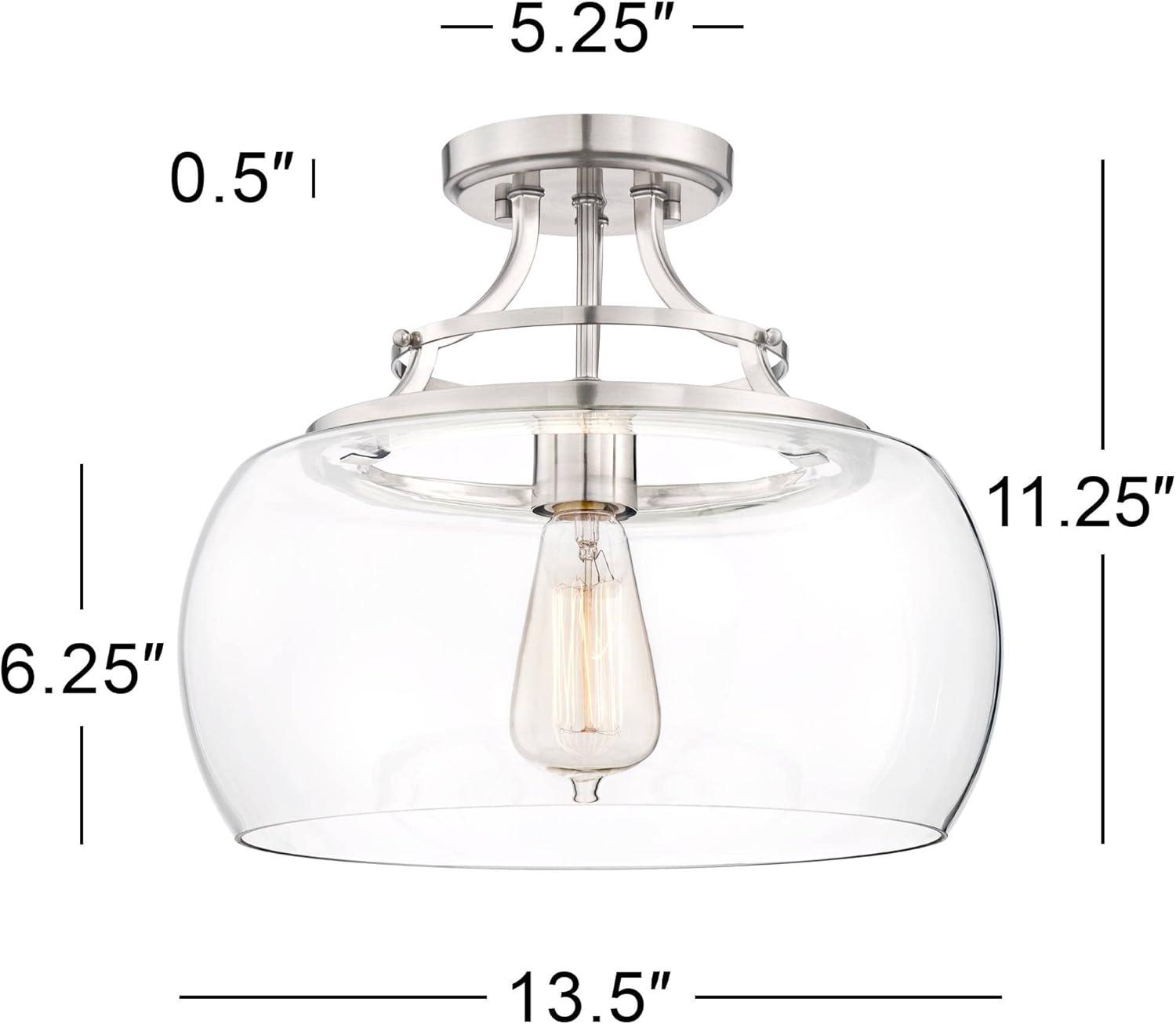 Franklin Iron Works Charleston Modern Industrial Ceiling Light Semi Flush Mount Fixture 13 1/2" Wide Brushed Nickel LED Clear Glass Shade for Bedroom