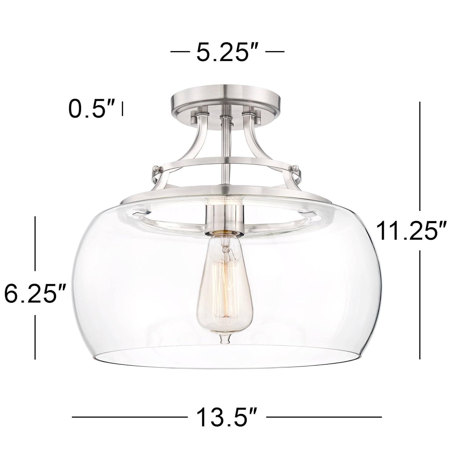 Franklin Iron Works Charleston Modern Industrial Ceiling Light Semi Flush Mount Fixture 13 1/2" Wide Brushed Nickel LED Clear Glass Shade for Bedroom