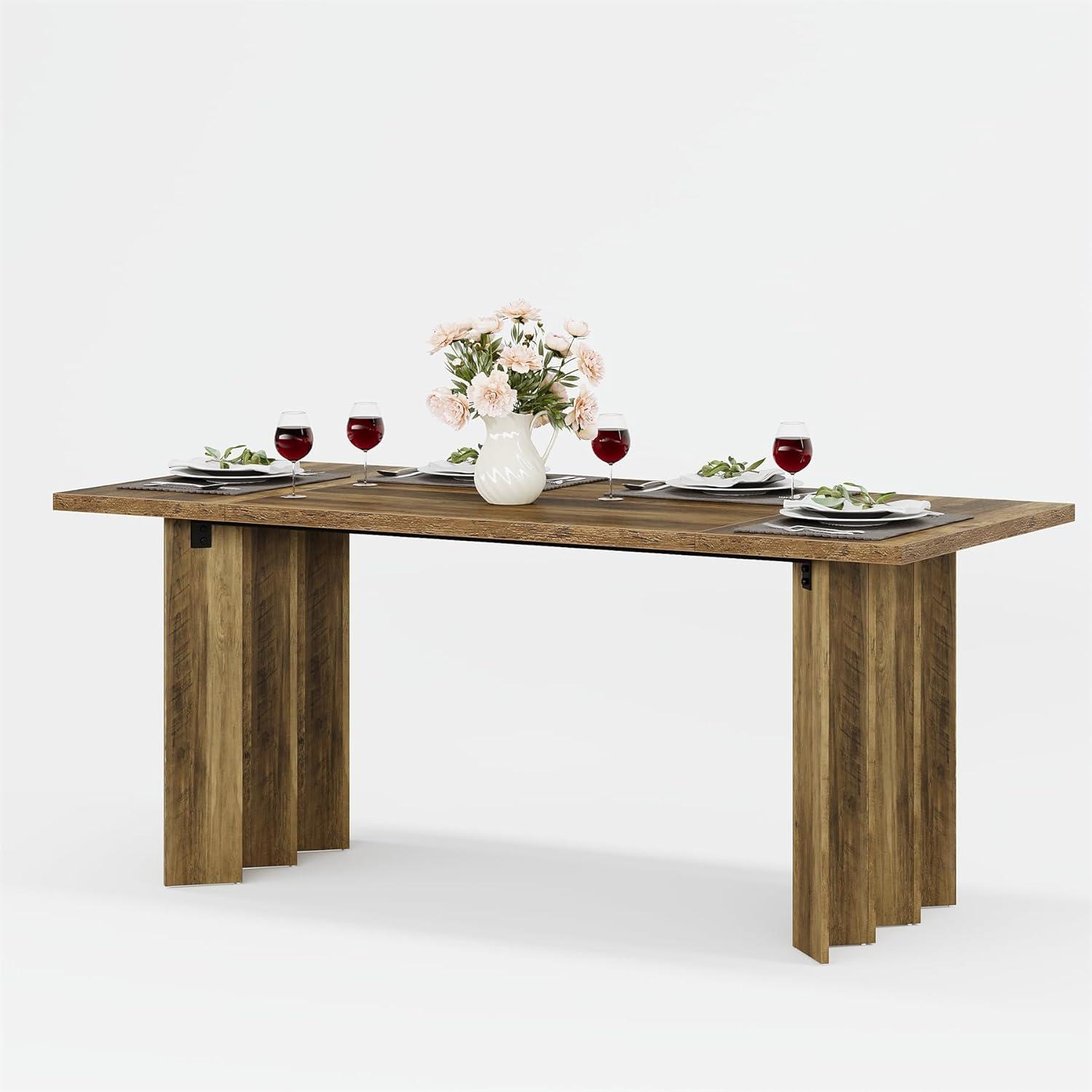 Rustic Brown Farmhouse Rectangular Wood Dining Table for Six