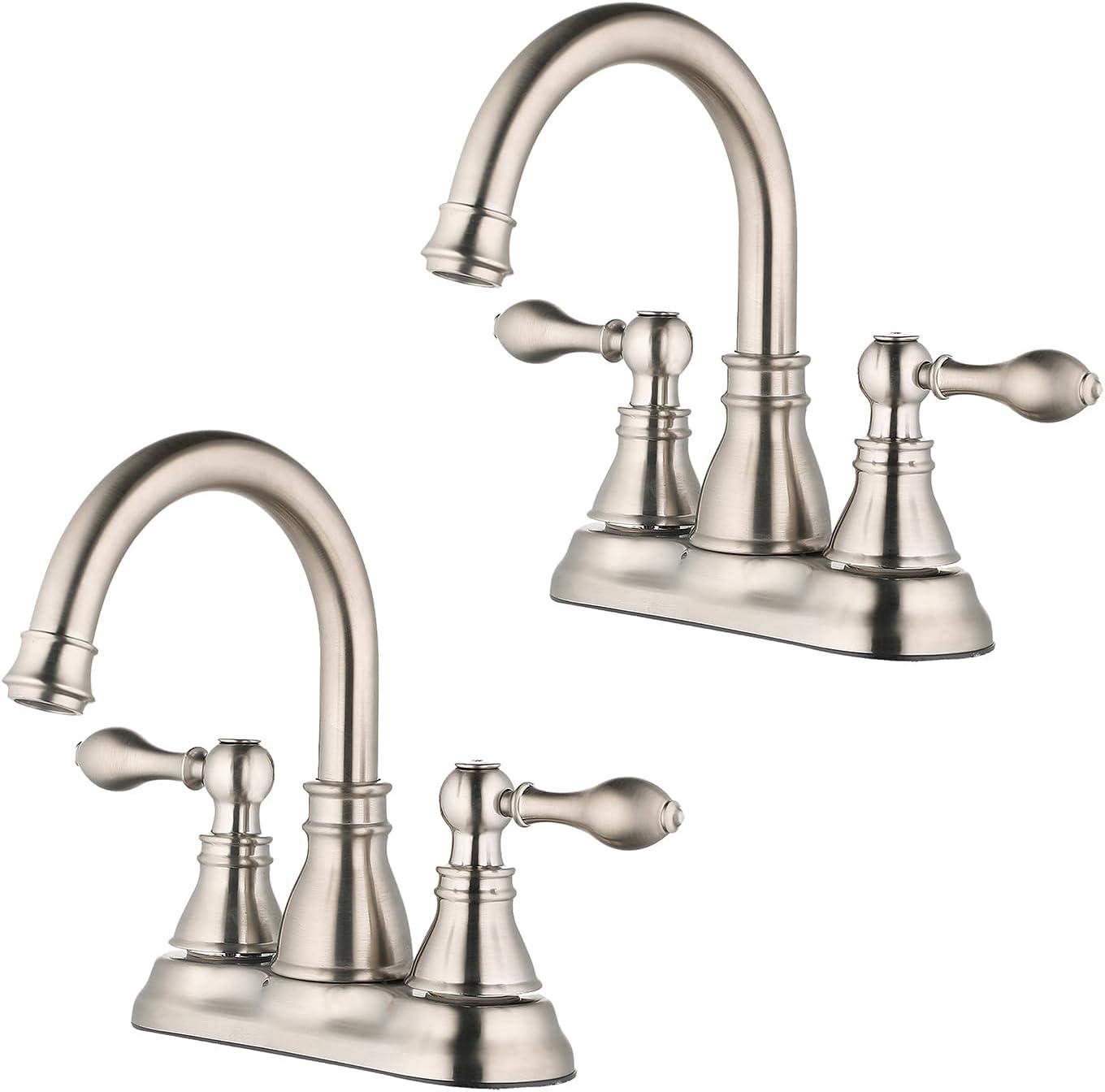 Brushed Nickel High Arc Double Handle Bathroom Faucet