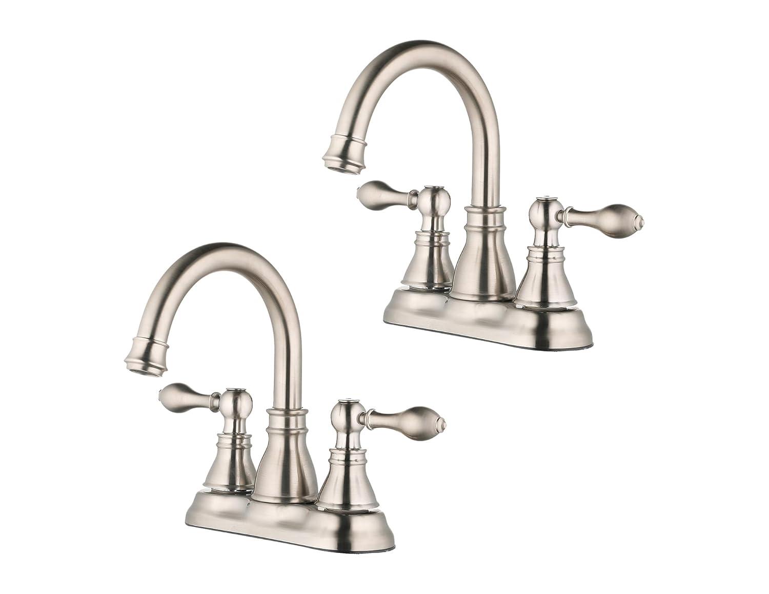 Two Handles Brushed Nickel Bathroom Faucet 3 Hole Sink Faucet with Overflow Pop up Drain, 360° Swivel Spout 4 Inch Centerset Lavatory Faucet Without Water Supply Lines,F-4501-BN