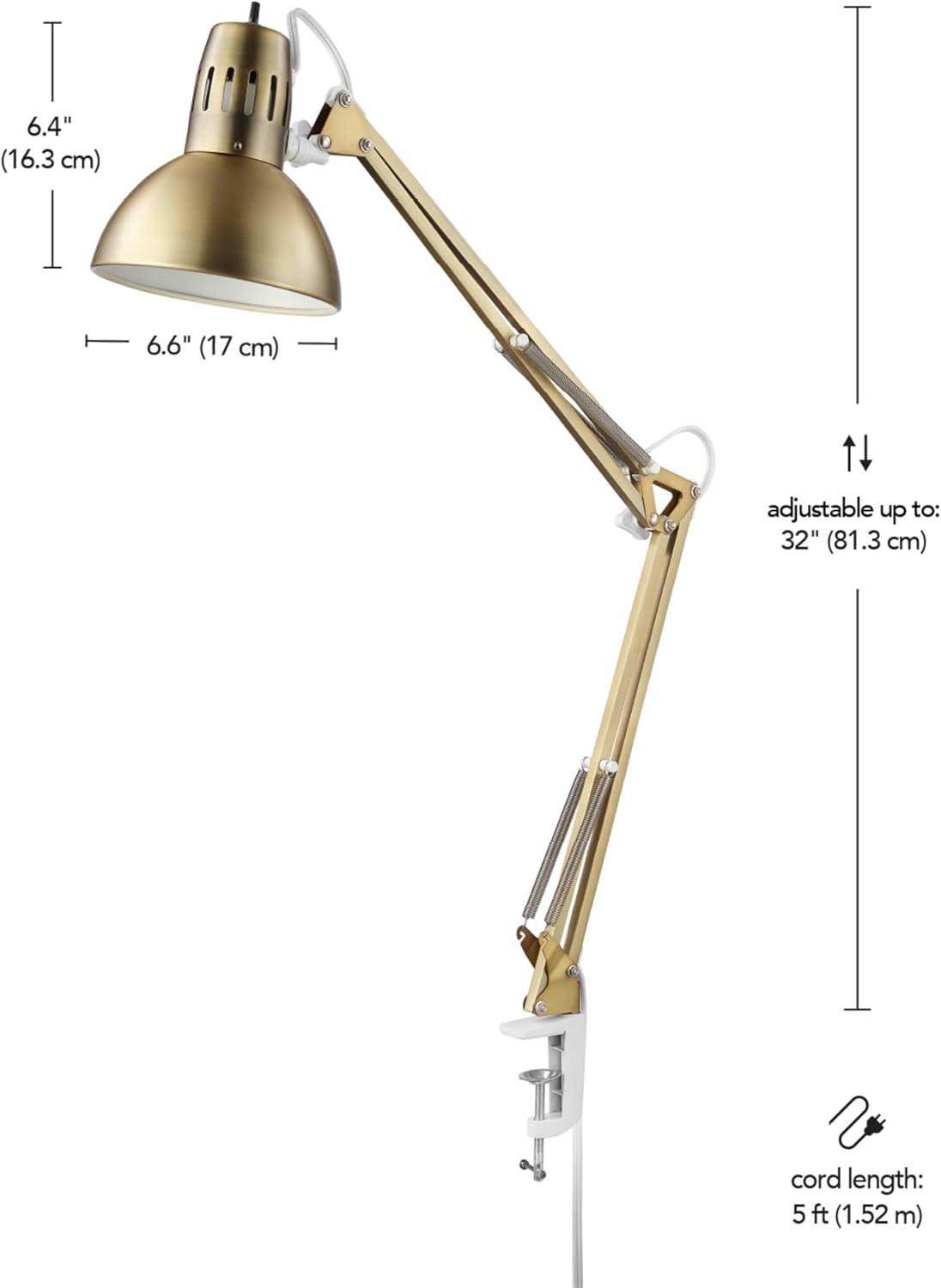 Adjustable Gold Clip-On Desk Lamp with Metal Clamp