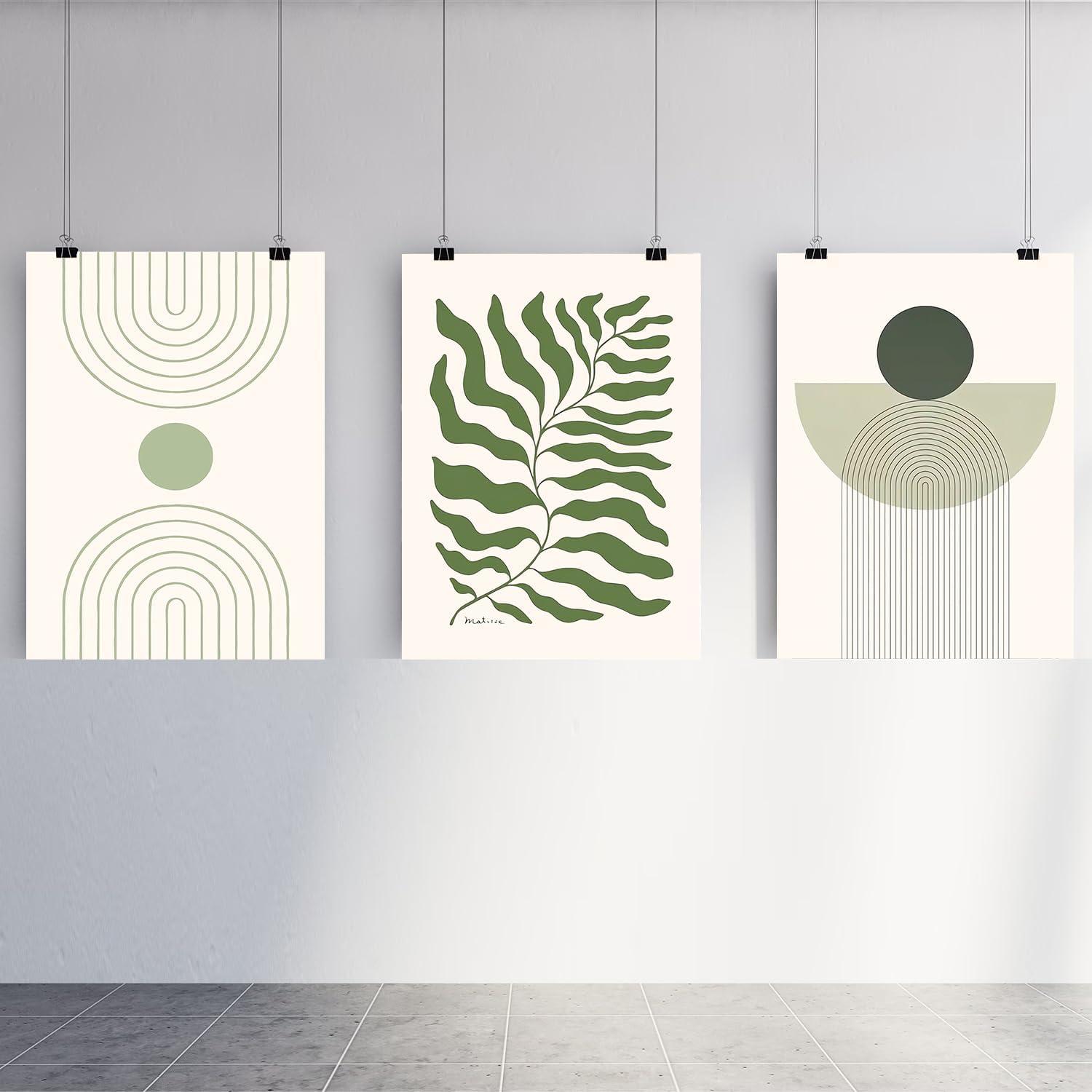 Sage Green Abstract Boho Canvas Wall Art Set