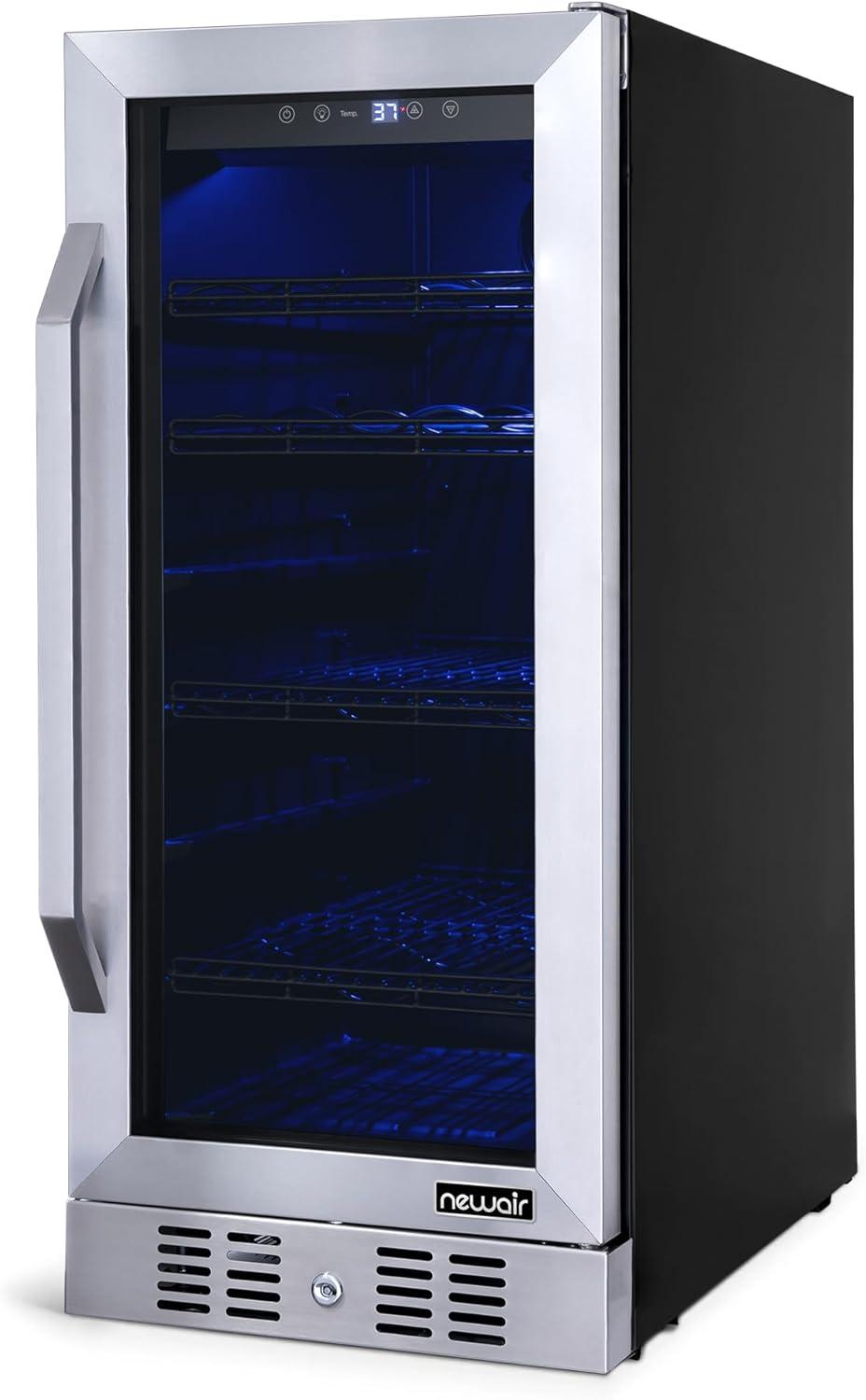 Newair 15" FlipShelf Wine and Beverage Refrigerator, Reversible Shelves Hold 80 Cans or 33 Bottles