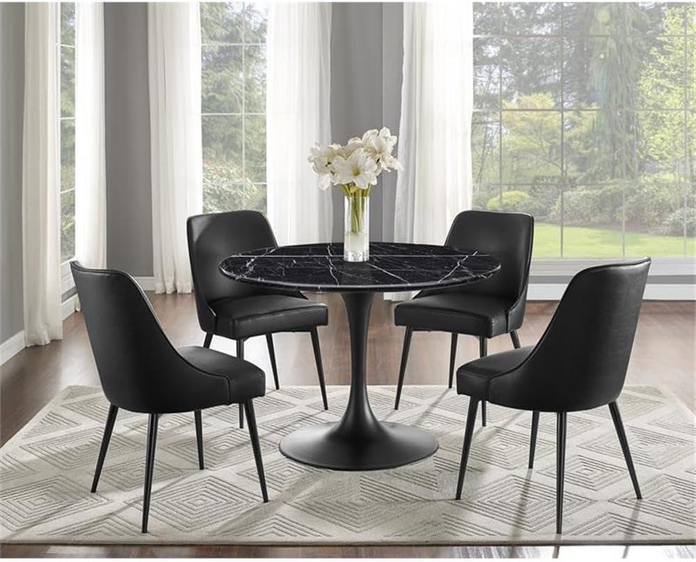 Black Faux Leather Upholstered Side Chair with Metal Legs