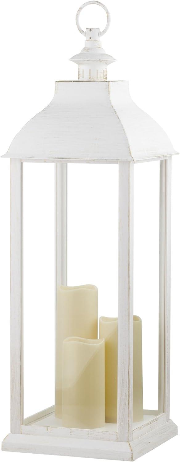 28'' White Outdoor Lantern with LED Candles