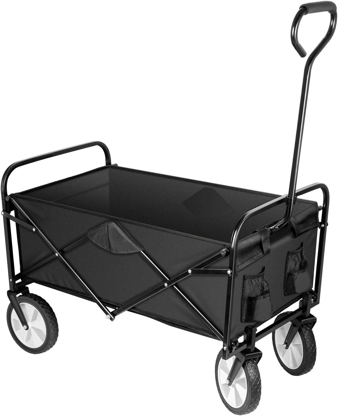 Black Folding Collapsible Garden Wagon with Adjustable Handle