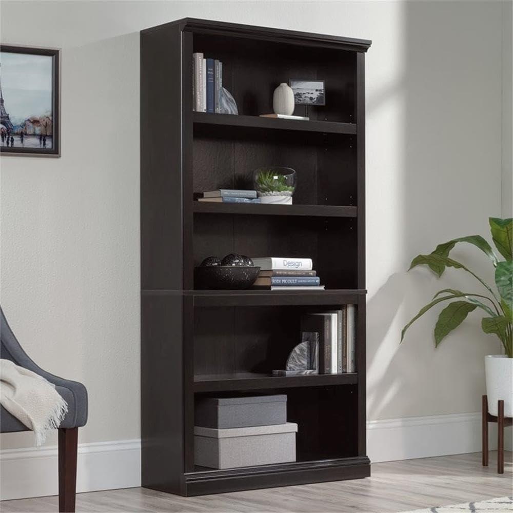 Pemberly Row Wooden 5 Shelf Wood Bookcase in Washington Cherry Finish
