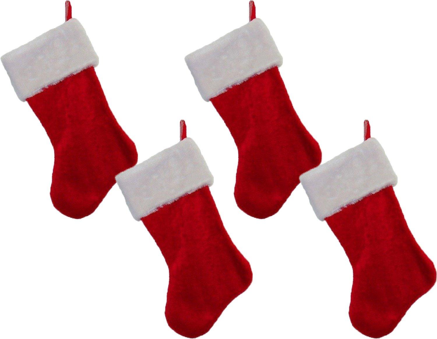 19" Red Velvet Christmas Stocking W/White Plush Cuff & Red Hanging Tag (4 Pack)
