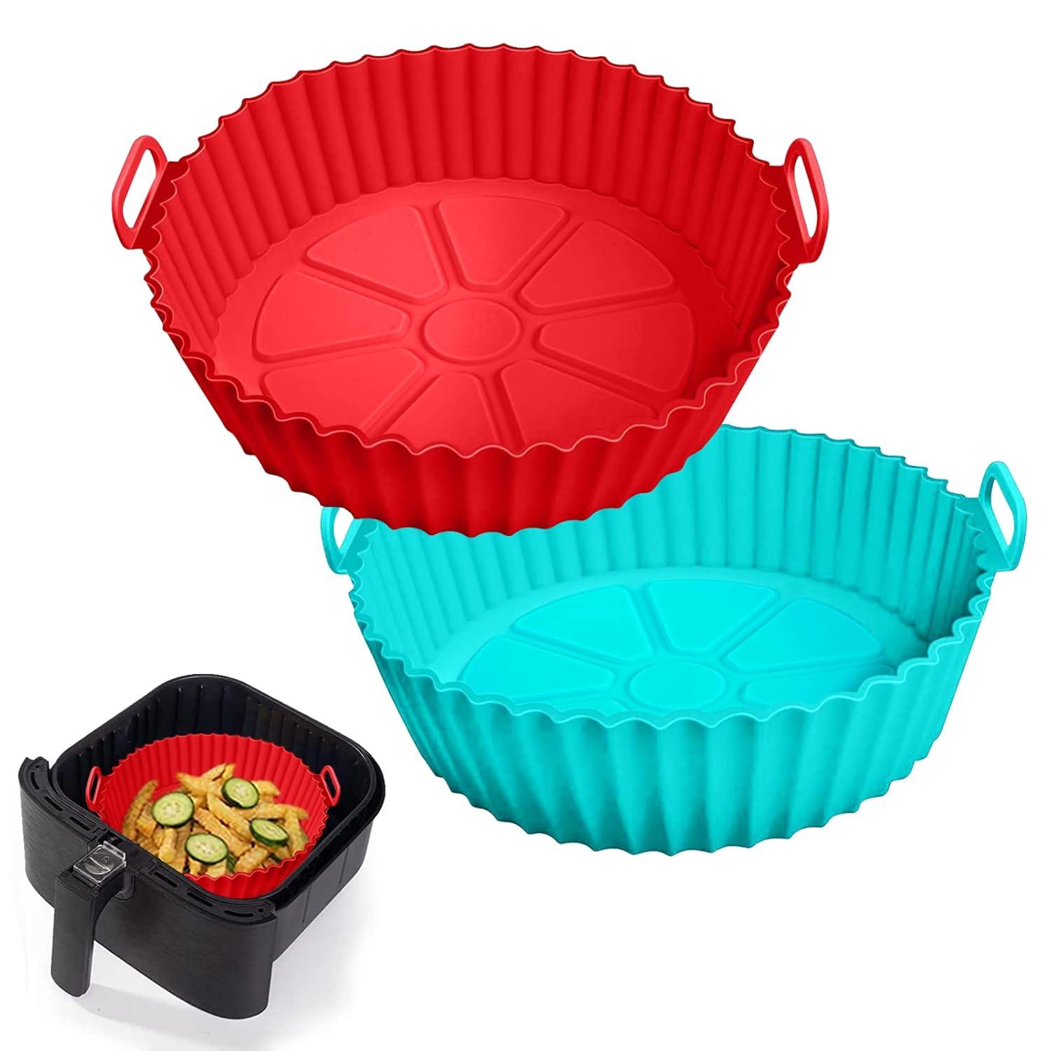 RUseeN Air Fryer Silicone Liners Pot 2 Pack, Reusable Silicone Bowl Basket Fit for 3 to 5QT Air Fryer, Replacement of Flammable Parchment Paper, Baking Tray Oven Accessories (Top 8in, Bottom 6.8in)