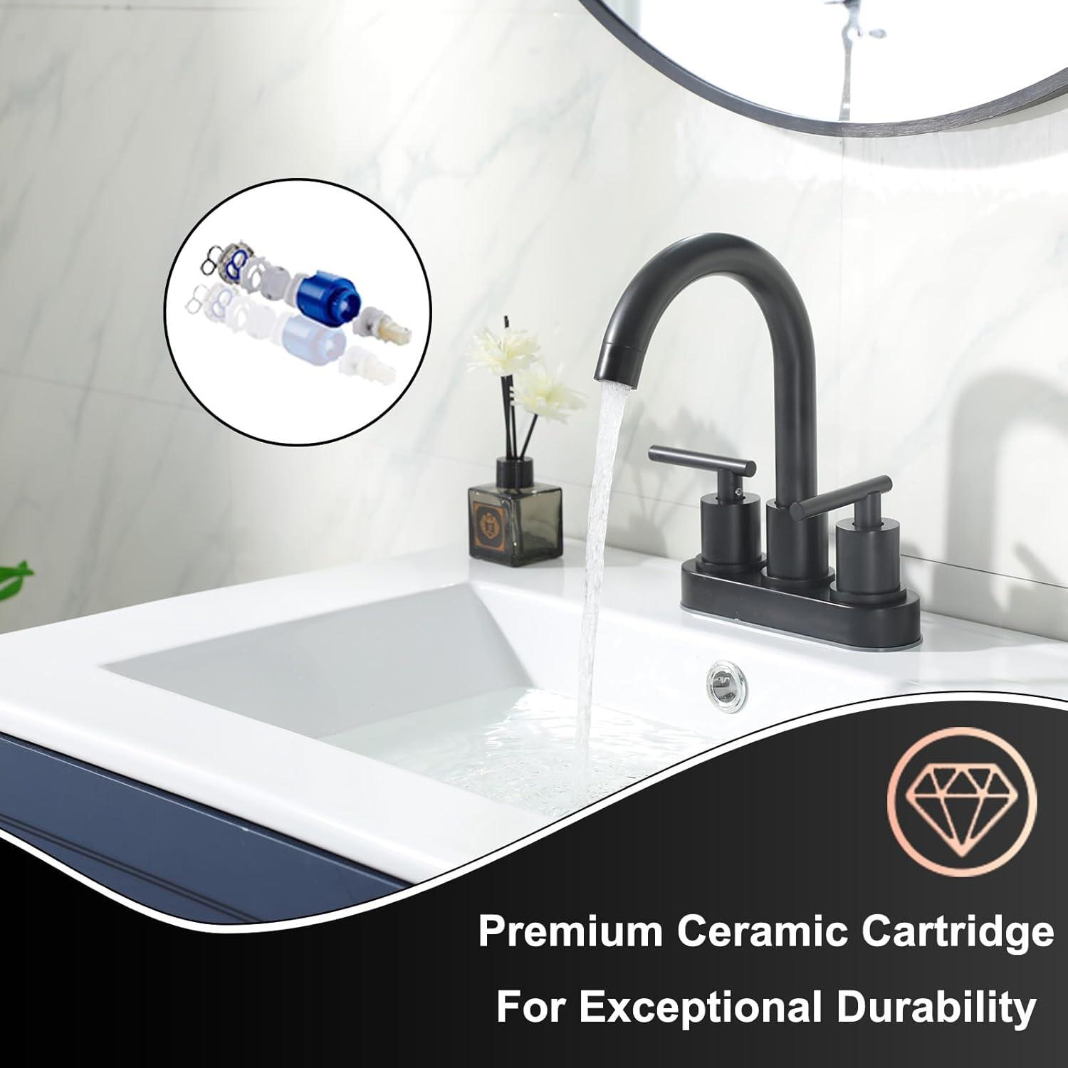 Brushed Nickel Bathroom Faucet, 2-Handle Lead-Free 360° Swivel High-Arc Spout 4 Inch Centerset Bath Lavatory Vanity Sink Faucets Set for Sinks with Drain & Water Hoses, VABM80008L