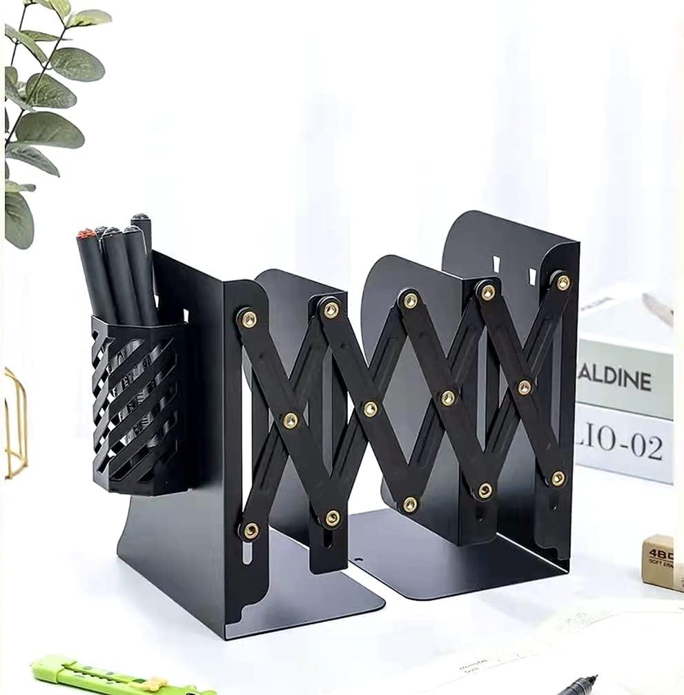 Adjustable Book End Metal Bookends Book Holder for Shelves Book Organizer for Desk Suitable for Office Home and School Black