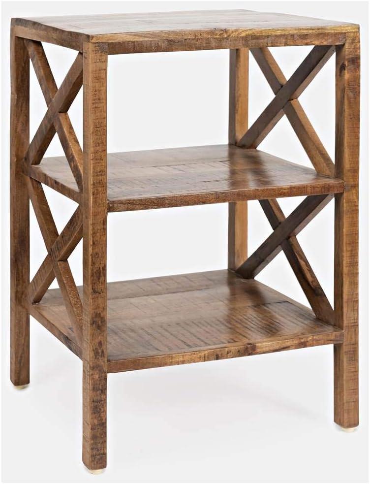 Jofran Global Archive Solid Wood Rustic Modern X-Side Accent Bookcase with Two Shelves