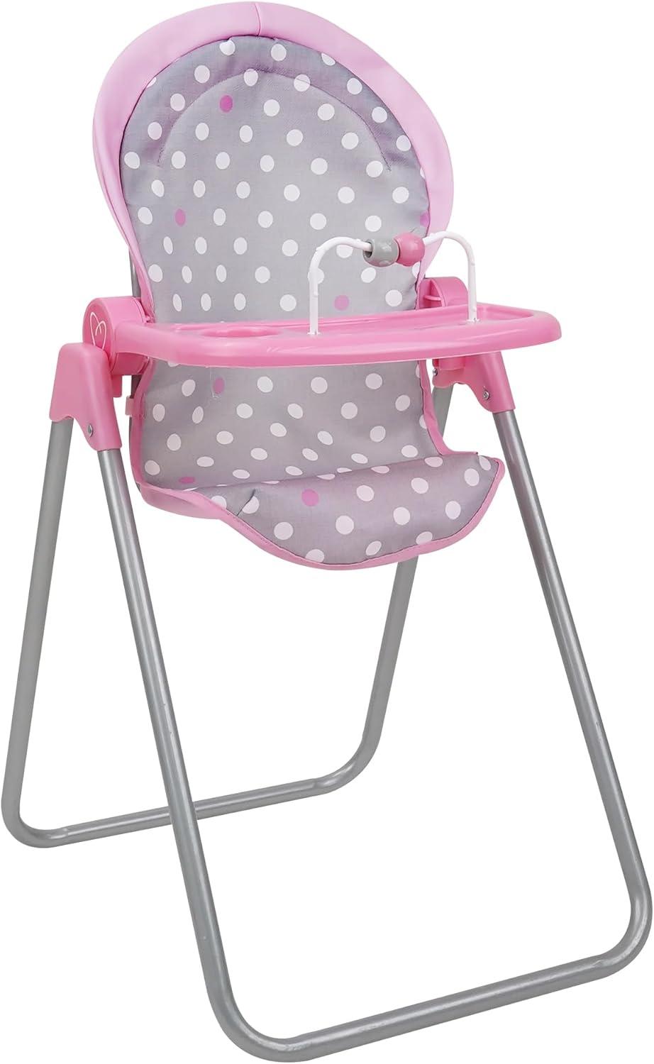 Cotton Candy Pink Foodie Doll Highchair in Grey Polka Dots Fits Dolls Up to 21"
