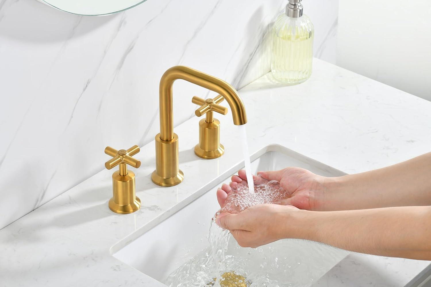 Brushed Gold 8-Inch Double Handle Widespread Bathroom Faucet