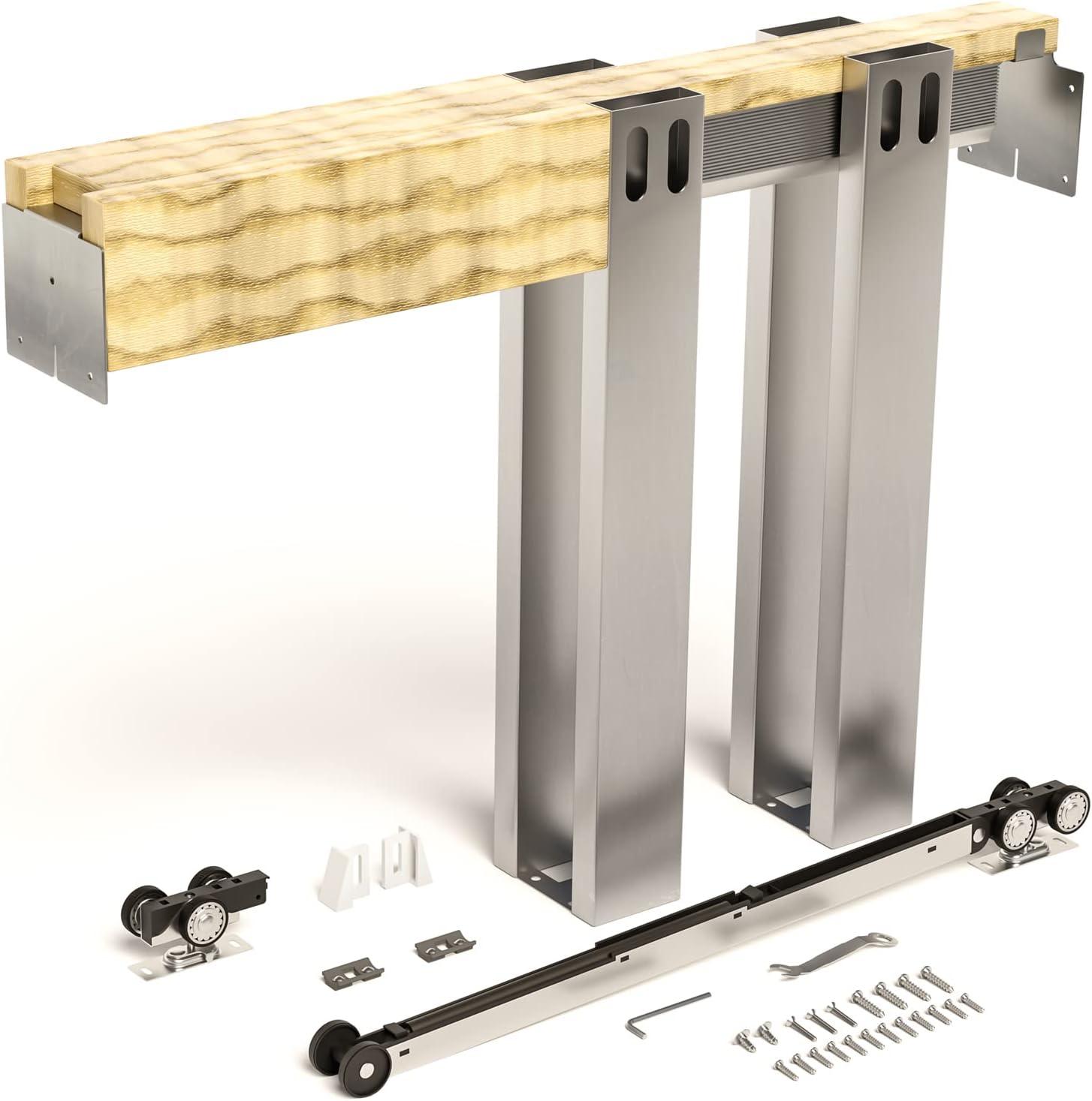 Villar Home Designs Heavy Duty Sliding Pocket Door Hardware Set for 24'' to 36'' doors with Soft Close and Frame